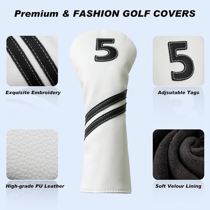Frimon Golf Club Covers,4pcs or 1pc Golf Headcovers for Woods and Driver Fairway Hybrids Women Men - Premium PU Leather with Interchangeable Tags & Magnetic Blade and Mallet Putter Covers - Image 2
